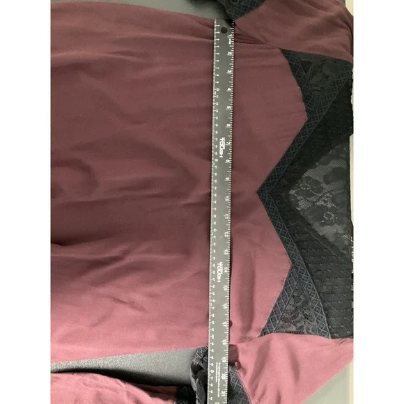 Express Blouse Womens Sz L Maroon Lace Sheer Relaxed Romantic‎ Peasant Boho - Picture 9 of 11